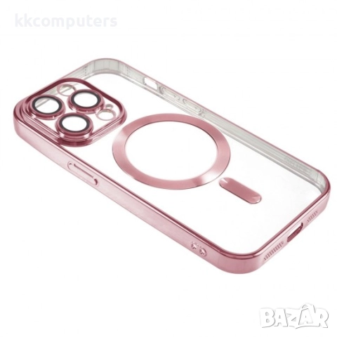 Силиконов кейс bSmart Chrome Magsafe с протектори за камерите, За iPhone 17 Pro Max (6.9), Розово-зл, снимка 2 - Калъфи, кейсове - 51825875