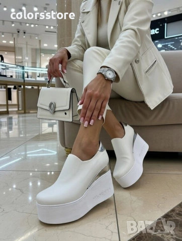 Обувки на платформа - бяла кожа и лак - 615L , снимка 2 - Дамски ежедневни обувки - 31828573