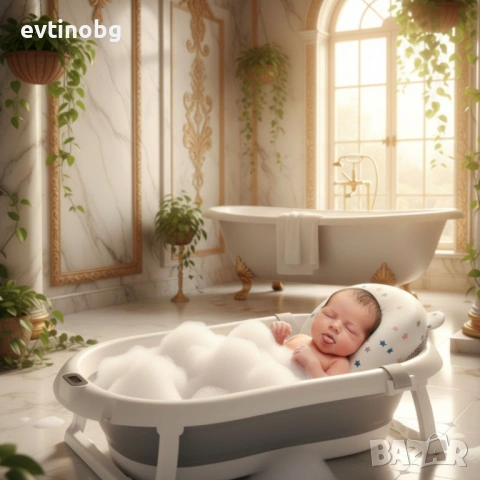 Сгъваема бебешка вана с термометър и възглавница, снимка 3 - За банята - 53927074