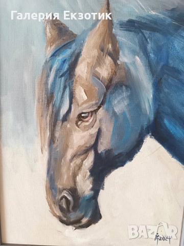 Маслена картина "Синьо конче" с авторско стихче към нея, снимка 2 - Картини - 54152554