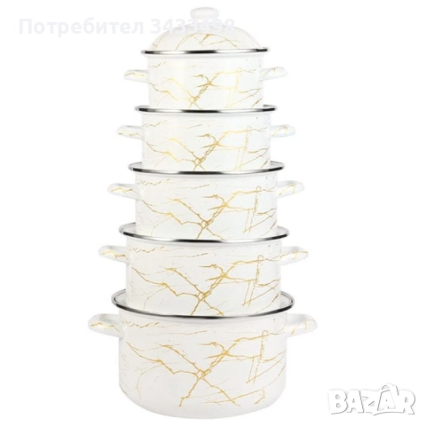 Комплект от 5 многослойни емайлирани тенджери с кристални капаци