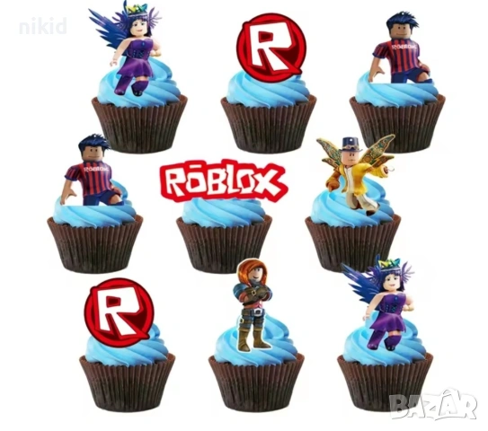 24 бр roblox Роблокс къси остри картонени топери за торта мъфини кексчета парти рожден