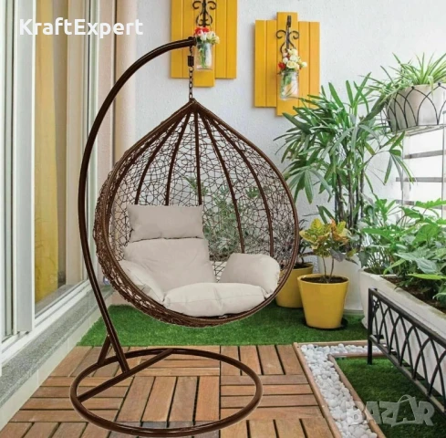 Висящ Ратанов Стол – ГОЛЯМА Градинска Люлка Водоустойчива в 4 Цвята, снимка 4 - Столове - 50483806
