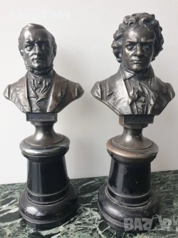 2бр WMF статуетки бюстове 22см-1кг/стар ВМФ посребрен бюст на Вагнер-Бетовен