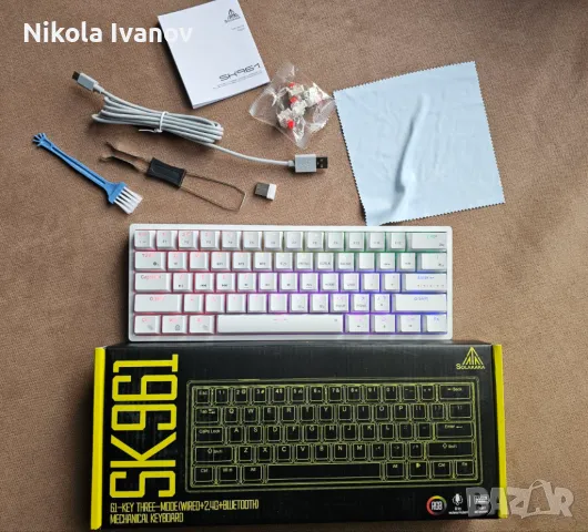 3в1 Механична клавиатура Solakaka SK961 | 60% | 2.4Ghz + Bluetooth | RGB | mechanical keyboard, снимка 3 - Клавиатури и мишки - 48731151