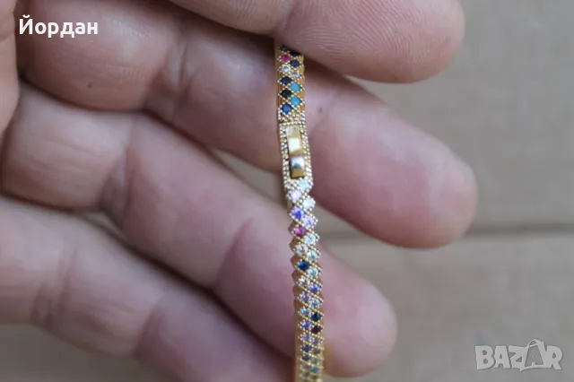 Дамска сребърна позлатена гривна с камъни, снимка 6 - Гривни - 50209958