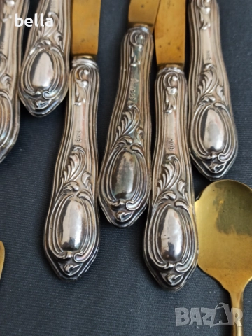 СТАР СРЕБЪРЕН КОМПЛЕКТ ПРИБОРИ С ПОЗЛАТА  -СОЛИНГЕН ,800 ПРОБА, снимка 11 - Антикварни и старинни предмети - 52791492