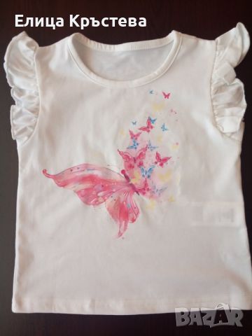Ефектна поличка с 3D дизайн на пеперуди и блузка с пепрудки, снимка 3 - Детски комплекти - 45466261