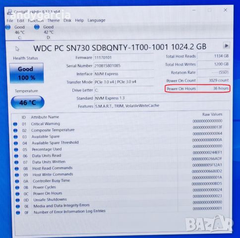  1 TB 1024GB SSD NVMe Western Digital SN730 PCIe Gen3 x4 M2 2280 диск лаптоп настолен компютър, снимка 2 - Твърди дискове - 46407929