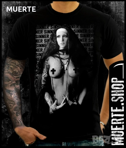 Черна тениска с щампа SINNER