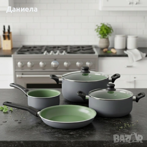 Комплект съдове Michelino Lara – 6 Части с незалепващо Pfluon покритие и турбо индукция, снимка 2 - Съдове за готвене - 53237957
