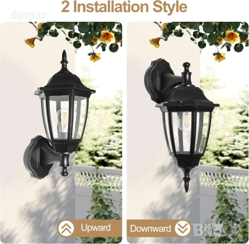 FUDESY Външна модерна стенна лампа, IP44, Max 60W E27, черна, снимка 6 - Лампи за стена - 50591821