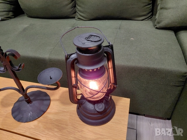 Стар винтидж газов фенер+свещник., снимка 2 - Антикварни и старинни предмети - 52308440