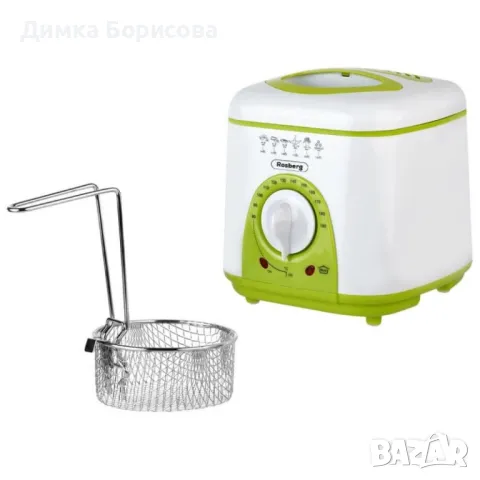 Фритюрник мини Rosberg, 1 литър, 950W, 80-190 C, Бял/зелен - 24 МЕСЕЦА ГАРАНЦИЯ, снимка 6 - Фритюрници - 48080113