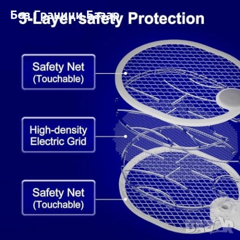 Нова Електрическа мухобойка 4000V USB-C акумулаторна сгъваема ракета за насекоми убиец, снимка 6 - Други стоки за дома - 54101263