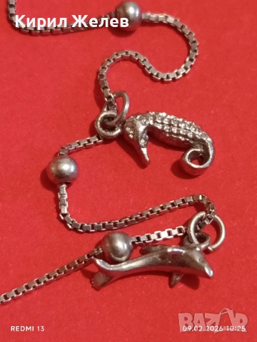 Нежна сребърна АРТ гривна с делфининчета,морско конче елегантен дизайн 53678, снимка 6 - Гривни - 53410305