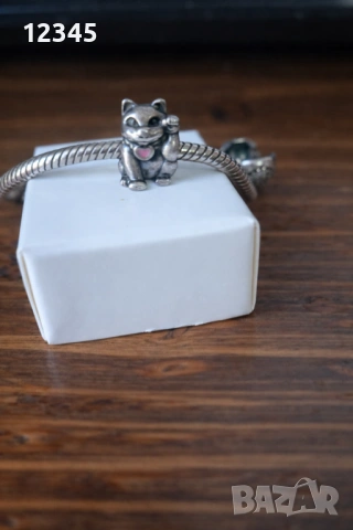 Сребърна гривна 925 Pandora оригинал с висулка коте., снимка 5 - Гривни - 51394698