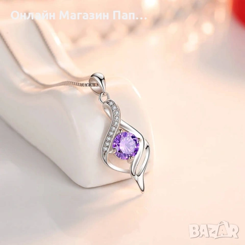 Fanqieliu сребърно колие „Листо“ с цирконий, снимка 5 - Колиета, медальони, синджири - 53044247