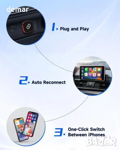 Безжичен CarPlay адаптер Spedal за iPhone, преобразува кабелен в безжичен, червен, снимка 3 - Аксесоари и консумативи - 50793127