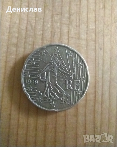 френски 20 евро цента RF от 1999г., снимка 2 - Нумизматика и бонистика - 53152915