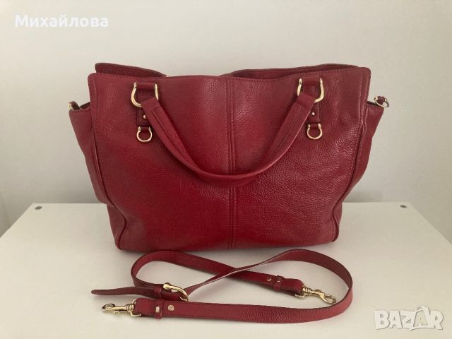 Червена кожена чанта на Musette, снимка 4 - Чанти - 45842132