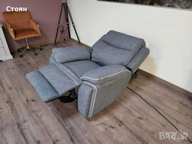 Сив фотьойл от плат с електрически релаксиращ механизъм, снимка 6 - Дивани и мека мебел - 51955597