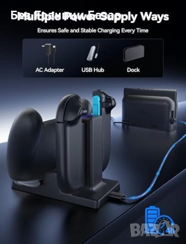 Ново Switch 2 контролер зарядно 3 в 1 стойка LED индикатор Joy-Con, снимка 6 - Друга електроника - 53691848