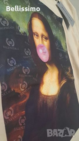 *Balenciaga, Mona Lisa* Дамска тениска с щампа в бежов цвят, снимка 2 - Тениски - 45560196