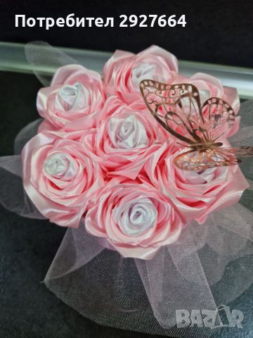 Букет от вечни сатенени рози, снимка 4 - Изкуствени цветя - 45083762