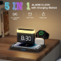 ANJANK 5-в-1 Докинг станция за безжично зареждане с будилник и 7 цвята нощна светлина,iPhone/Samsung, снимка 1 - Безжични зарядни - 44972727