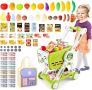 deAO Пазарска количка с храна и аксесоари, комплект за игра за деца, за ролеви игри, зелено, снимка 1