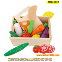Дървени зеленчуци за рязане с магнити и кутия - КОД 3542, снимка 2 - Образователни игри - 45022565