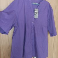 Нова лилава, памучна риза с къс ръкав , снимка 2 - Ризи - 45254857