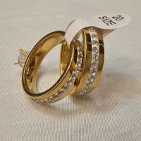 Стилен комплект от 2 броя пръстени с цирконии от медицинска стомана, снимка 6 - Пръстени - 45662895