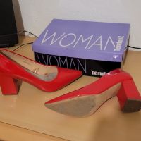 Дамски елегантни обувки с ток TendenZ 37 номер червен лак, снимка 1 - Дамски обувки на ток - 45317305
