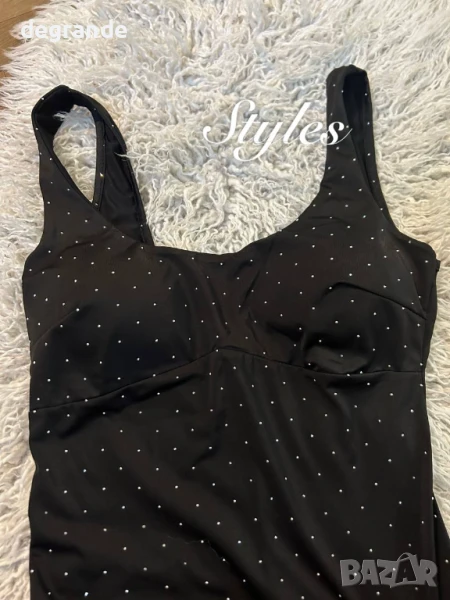 Черна дълга рокля на кристалчета, снимка 1