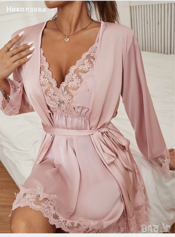 Комплект нощница и халат сатен М размер , снимка 1