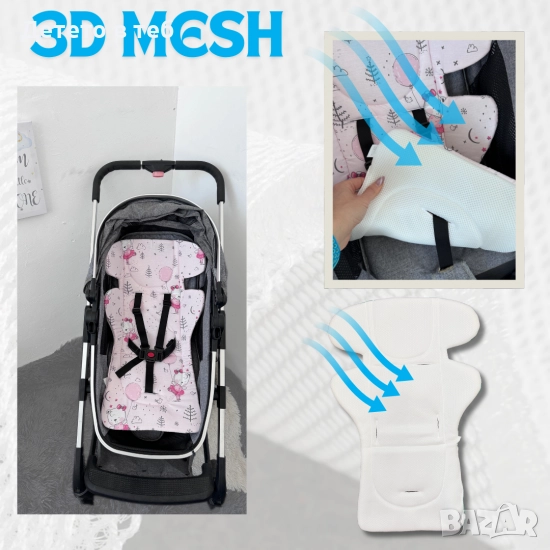 Постелка против изпотяване с уши 3д меш Розово мече, снимка 1