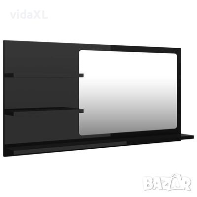 vidaXL Огледало за баня, черен гланц, 90x10,5x45 см, инженерно дърво（SKU:805022, снимка 1