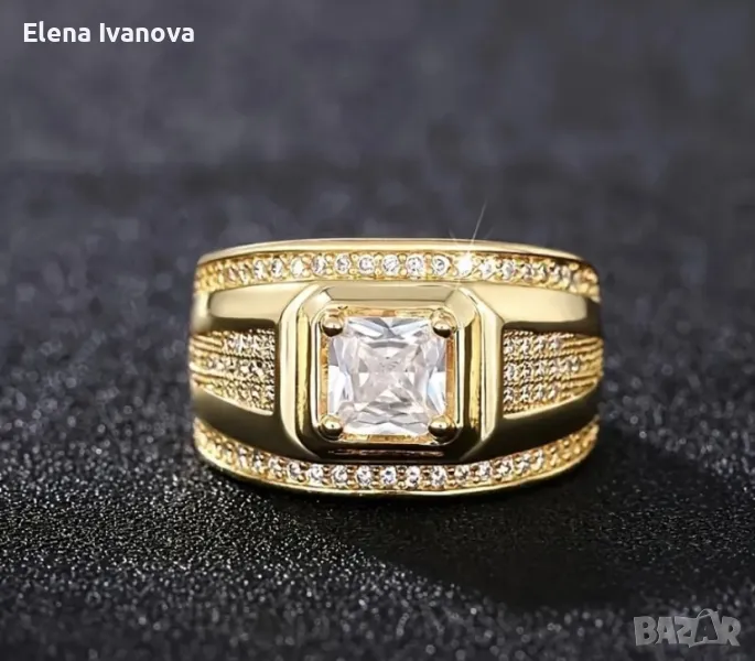 Златист пръстен от висококачествена медицинска стомана, снимка 1