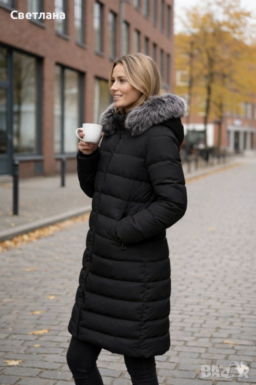 Дълго яке с пух на качулката, снимка 1