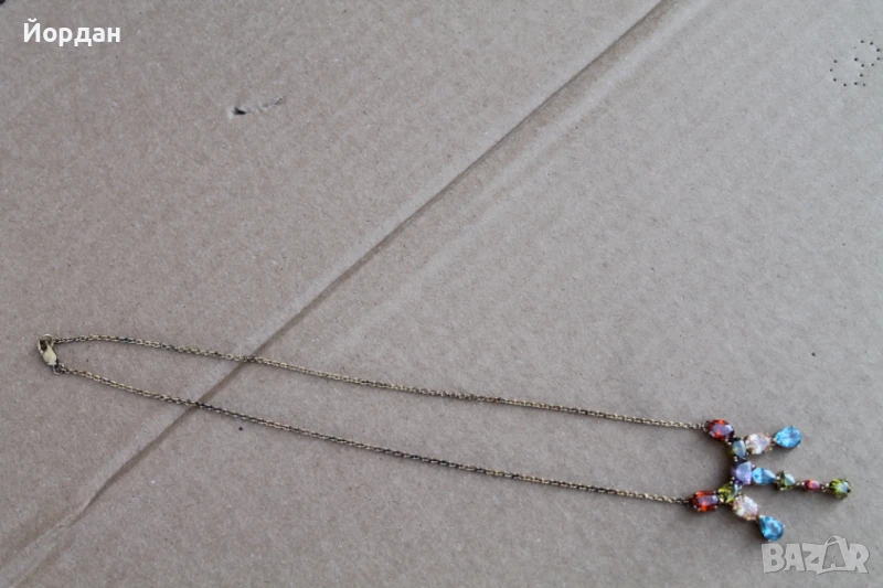 Сребърно колие с позлата /камъните са топаз и кварц/, снимка 1