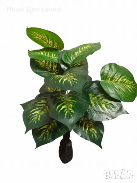 Изкуствено декоративно растение с шарени зелени листа ,1 метър, снимка 1