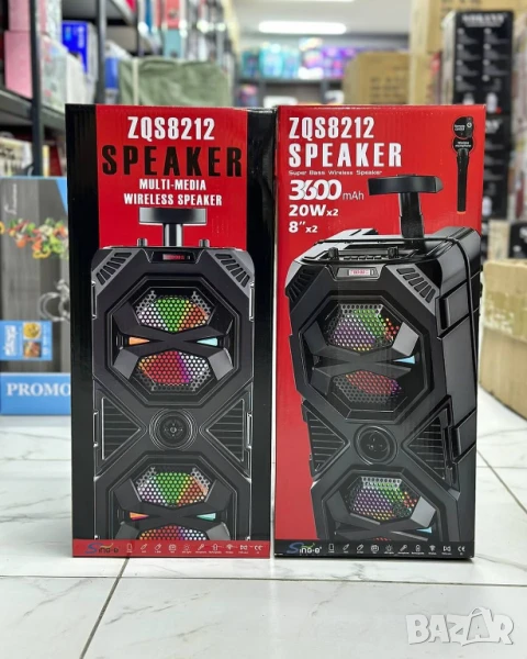 Преносима Двойна Тонколона ZQS 8212 с безжичен микрофон и цветомузика, снимка 1