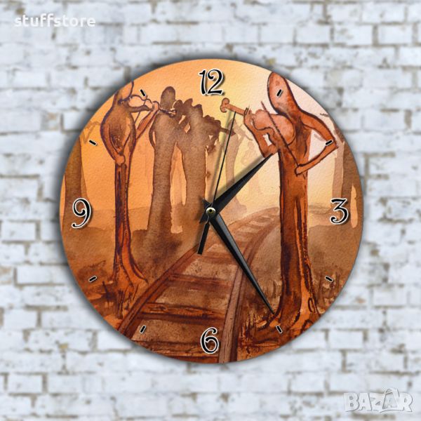 Стенен Часовник - Арт Дървени Хора С Цигулки На ЖП Линии, снимка 1
