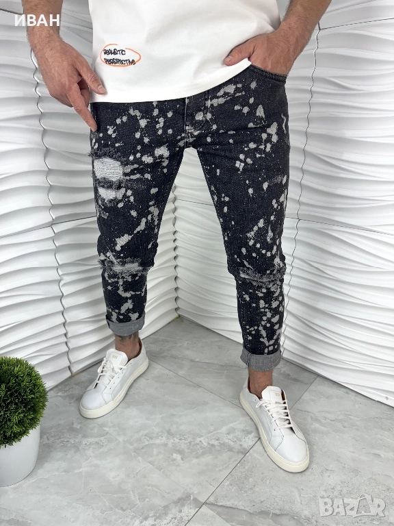 Мъжки дънки в черен цвят с пръски боя, снимка 1