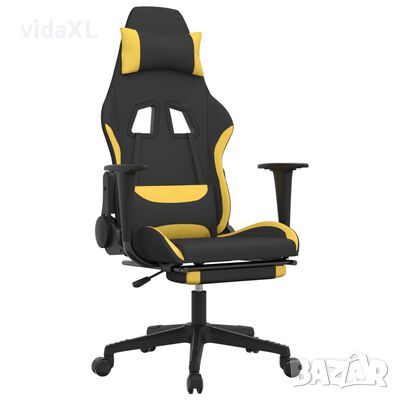 vidaXL Масажен гейминг стол с опора за крака, черно и жълто, плат（SKU:345504, снимка 1