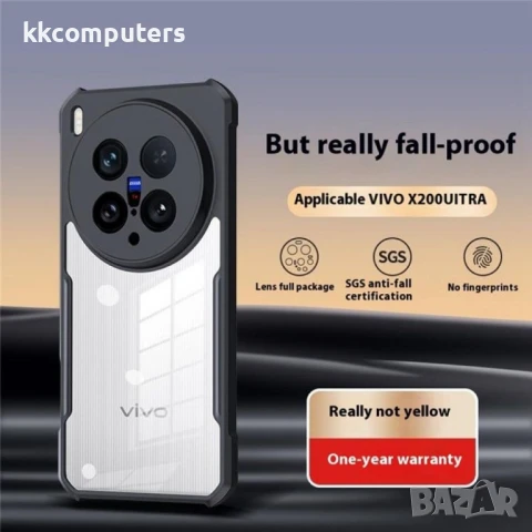 XUNDD Удароустойчив Калъф за vivo X200 Ultra 5G с Прозрачен Гръб и Скрийн Протектор – Черен, снимка 3 - Калъфи, кейсове - 50818978