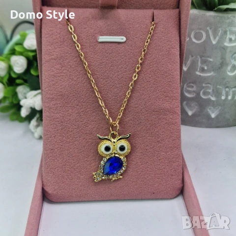 Колие Бухал 🖤 | златисто колие с  камък, снимка 4 - Колиета, медальони, синджири - 53457737