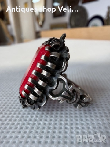 Сребърен пръстен с корал №7729 , снимка 5 - Пръстени - 52789872